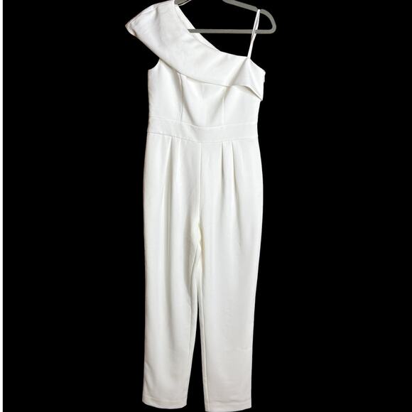 Vince Camuto White One Shoulder Fold Over Asymmetrical Jumpsuit Women’s Size 4 - Picture 1 of 12